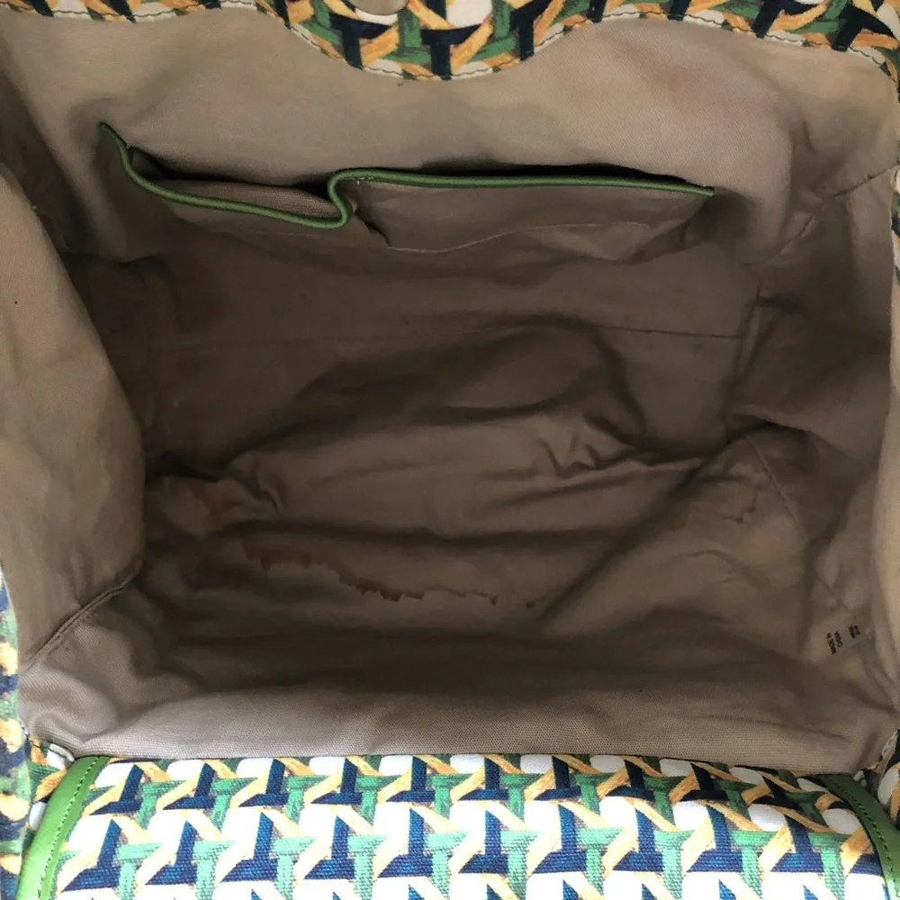 Tory Burch Tote Carryall Green Canvas Print Katie